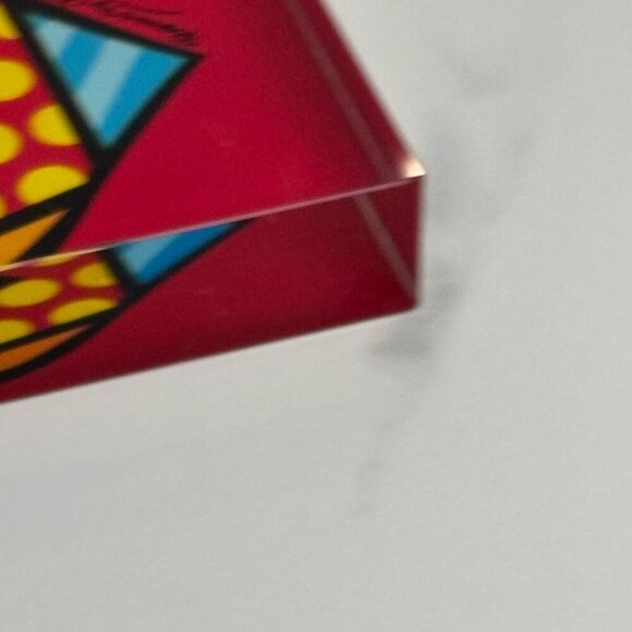 Britto Gift Craft Yellow Dots Glass Heart Paper Weight Red Size 3x3 - Picture 8 of 8